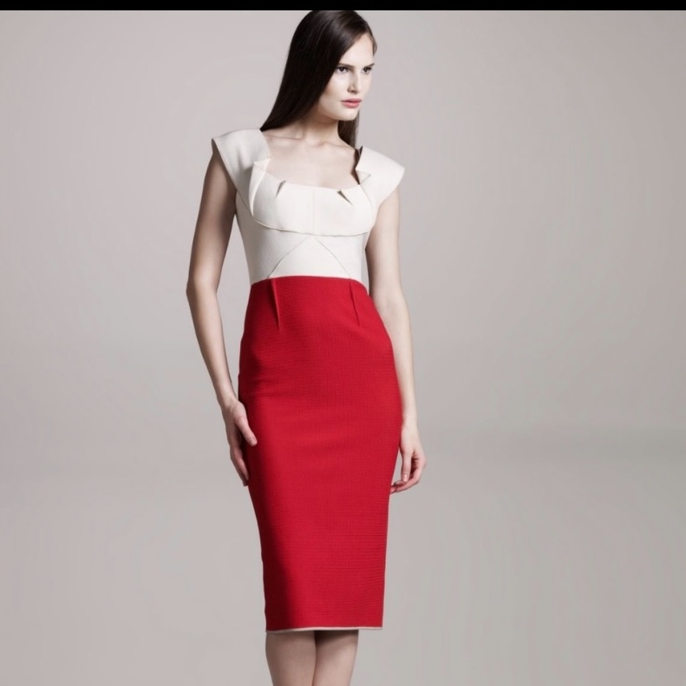 Roland Mouret Herbert Two Tone Natural Crepe Dress